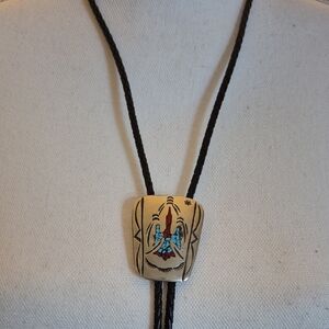 Southwestern-Style Bolo Tie - Maker's Mark "NM" - Multicolor Inlay